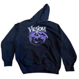 Marvel Venom Hoodie Boxy Cropped Oversized Fit Black Purple Graphic L